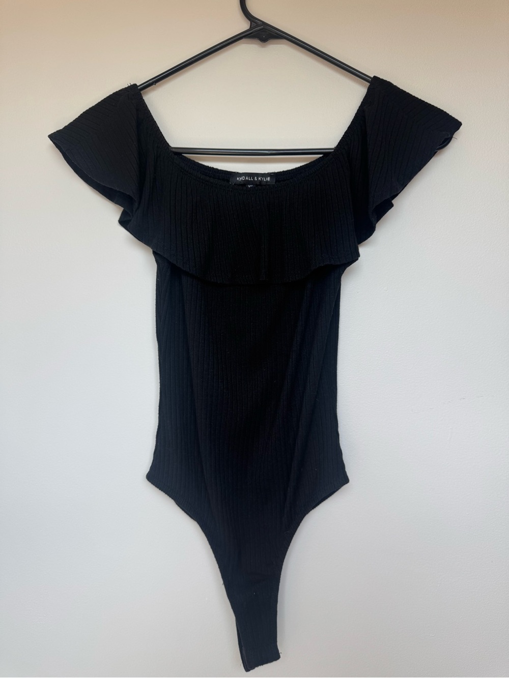 Kendall & Kylie Black Ruffle Off-Shoulder Bodysuit